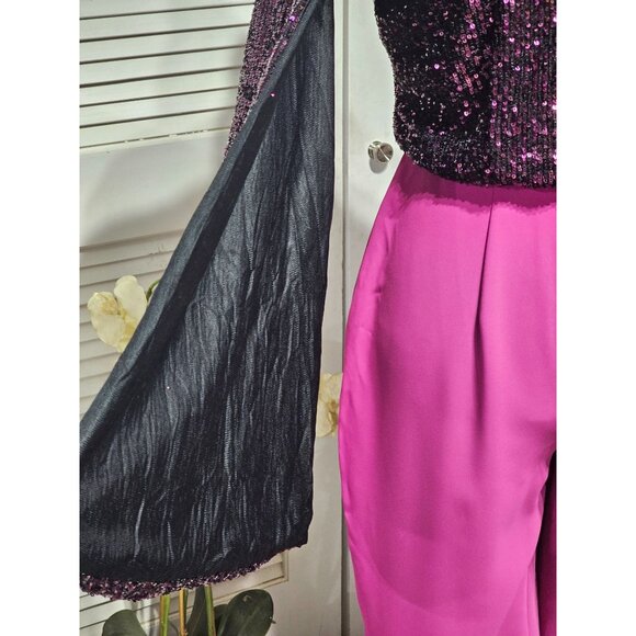 Giovanna Nicolai Women's Purple Sequin Embellished Long Sleeve Rumper Sz M 3155 - Picture 4 of 13